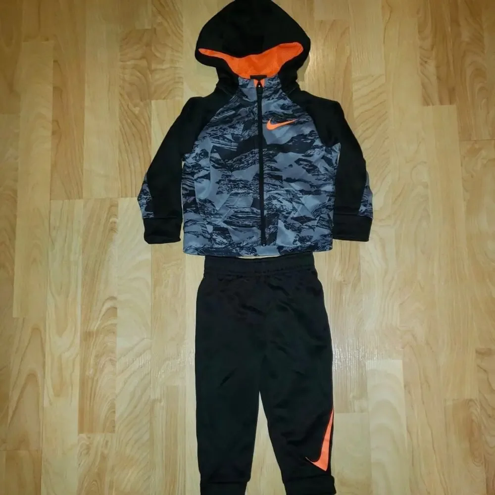 Nike Boy’s 18M Dri-Fit Gray Camo Full Zip Hoodie & Pants Tracksuit 2pc Set